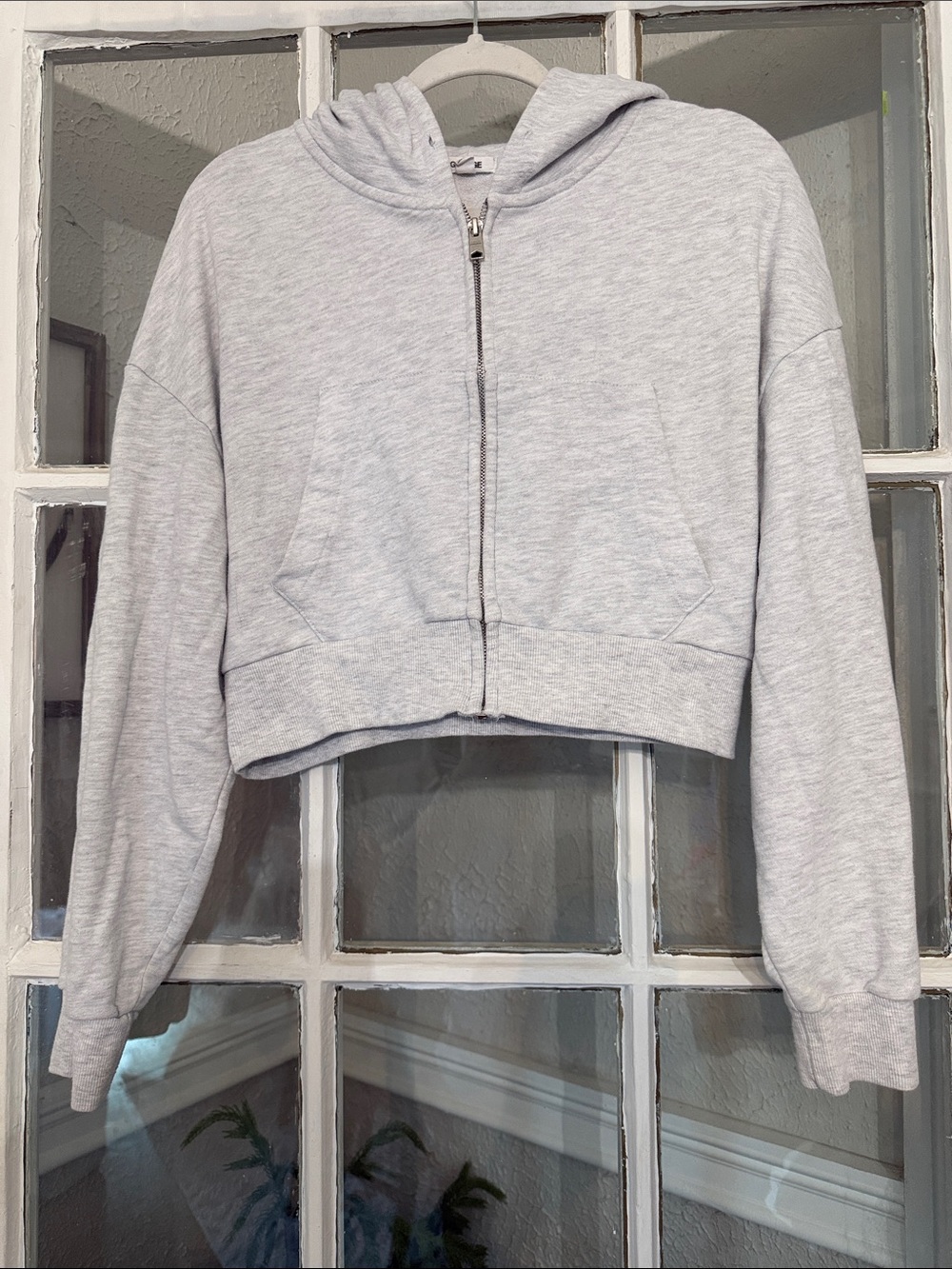 Garage Cropped Gray Zip-Up Hoodie Sweater